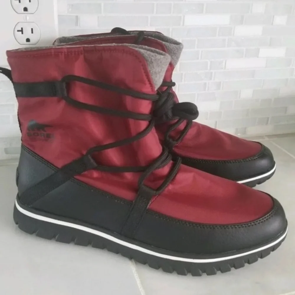 Sorel Women's Red and Black Lace-Up Winter Rain Boots